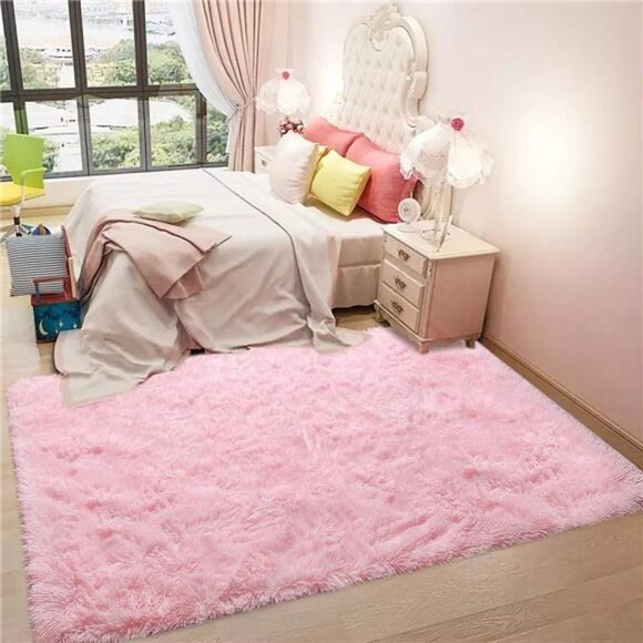 Ultra Soft Pink Rugs for Bedroom 4x6 Feet, Fluffy Shag Area Rugs for Living Room - Picture 6 of 8